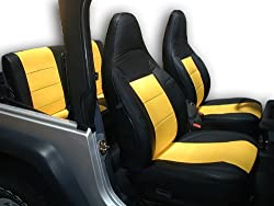 Iggee 1997-2002 Jeep Wrangler Power Controls Black Yellow Artificial Leather Custom Fit Front Seat Cover